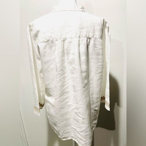 Tweeds linen shirt embroidered bohemian white summer resort costal women’s XL - Picture 4 of 8